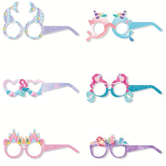 6 Pairs Birthday Party Paper Glasses Mermaid Castle Princess Unicorn Glasses