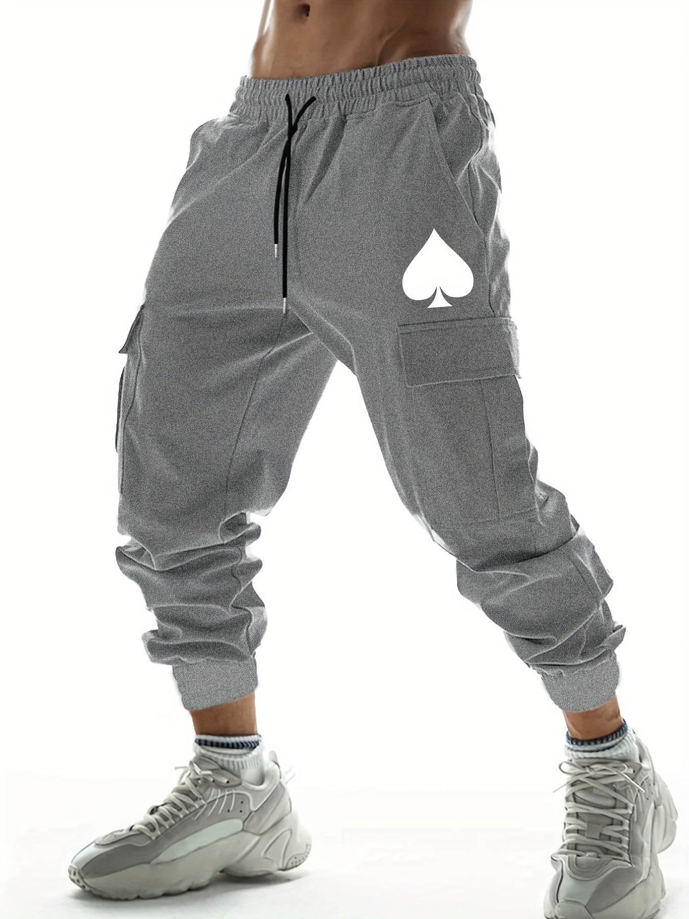 Heart Print Men's Cargo Pants Relax Fit Flap Pockets Loose Jogger