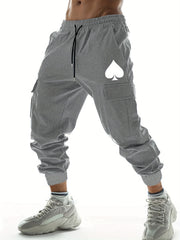 Heart Print Men's Cargo Pants Relax Fit Flap Pockets Loose Jogger