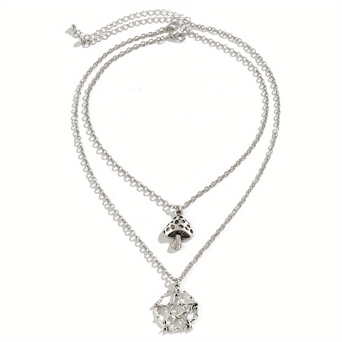 Halloween Punk Style Double Layer Star Mushroom Pendant Necklace