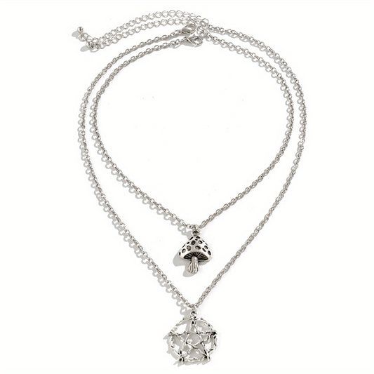 Halloween Punk Style Double Layer Star Mushroom Pendant Necklace