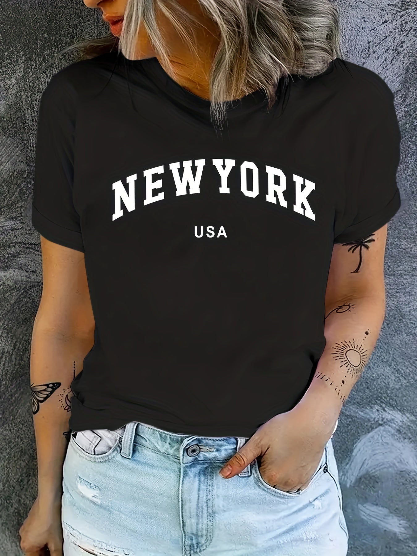 USA Letter Graphic Versatile T-shirts Loose Casual Sports Summer Top
