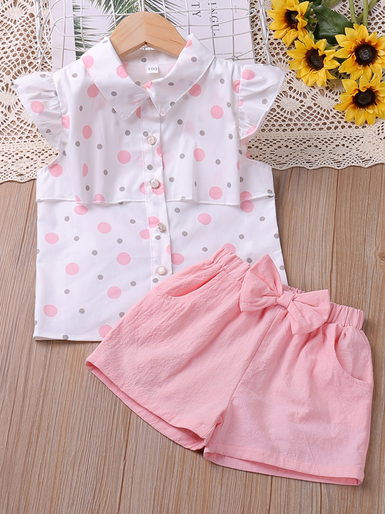 Toddler Girls Polka Dot Blouse & Bow Shorts Set
