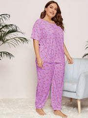 Banana Print Pajama Set Short Sleeve Top & Pants Two Piece Set