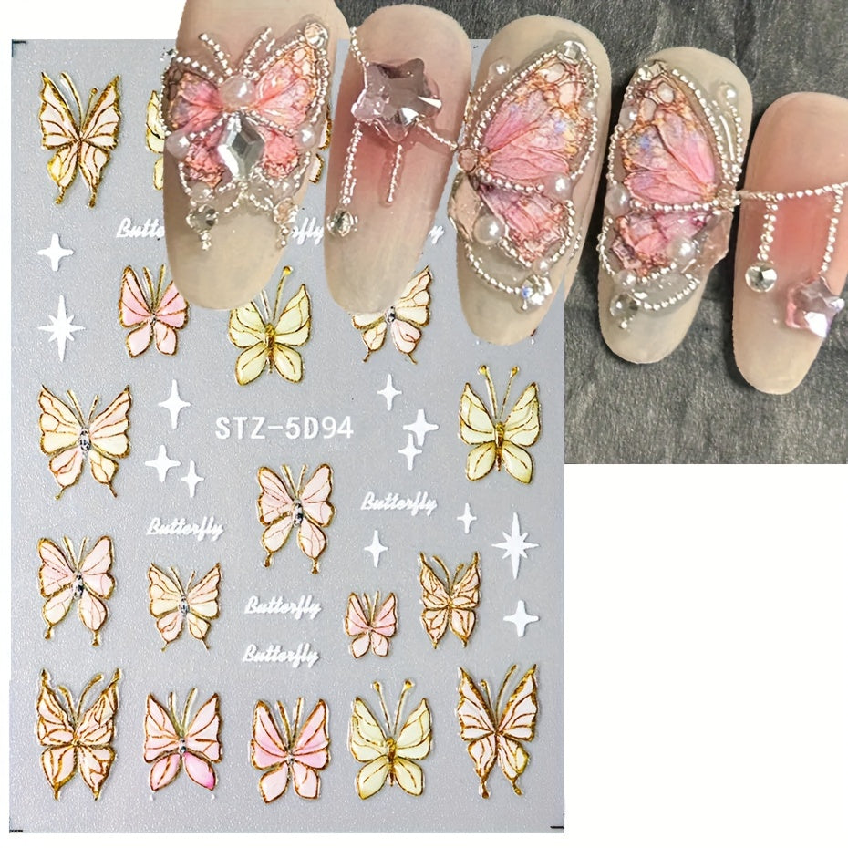 4pcs 5D Embossed Butterfly Nail Art Stickers Self Adhesive Nail Art Supplies