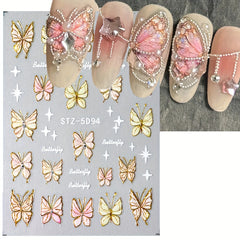 4pcs 5D Embossed Butterfly Nail Art Stickers Self Adhesive Nail Art Supplies