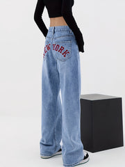 Y2K Style Letter Embroidered Baggy Denim Jeans