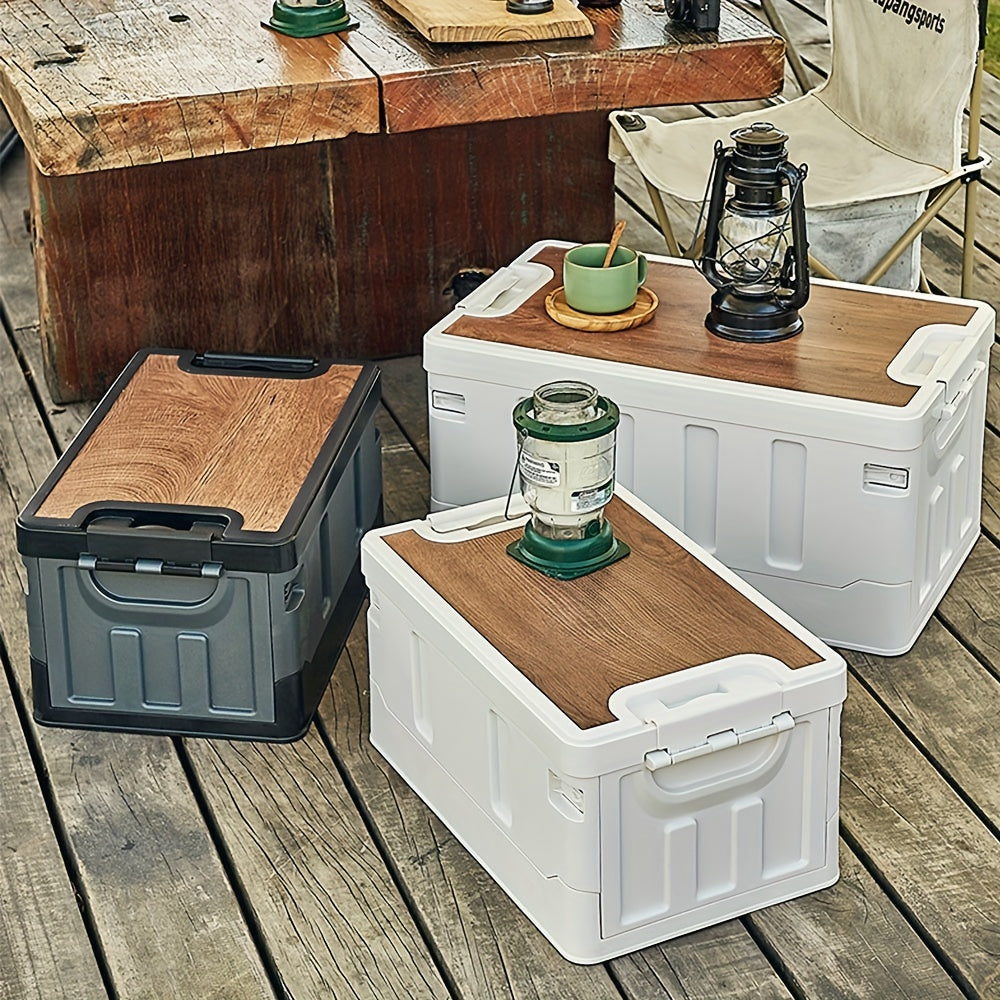 Collapsible Storage Box With Wooden Lid Large Capacity