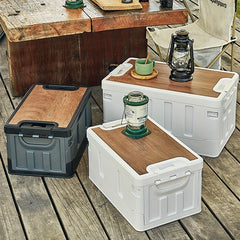 Collapsible Storage Box With Wooden Lid Large Capacity