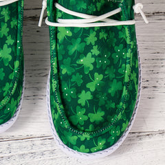 Green Floral Pattern Slip On Flat Shoes Women's Shallow Mouth Casual Shoes