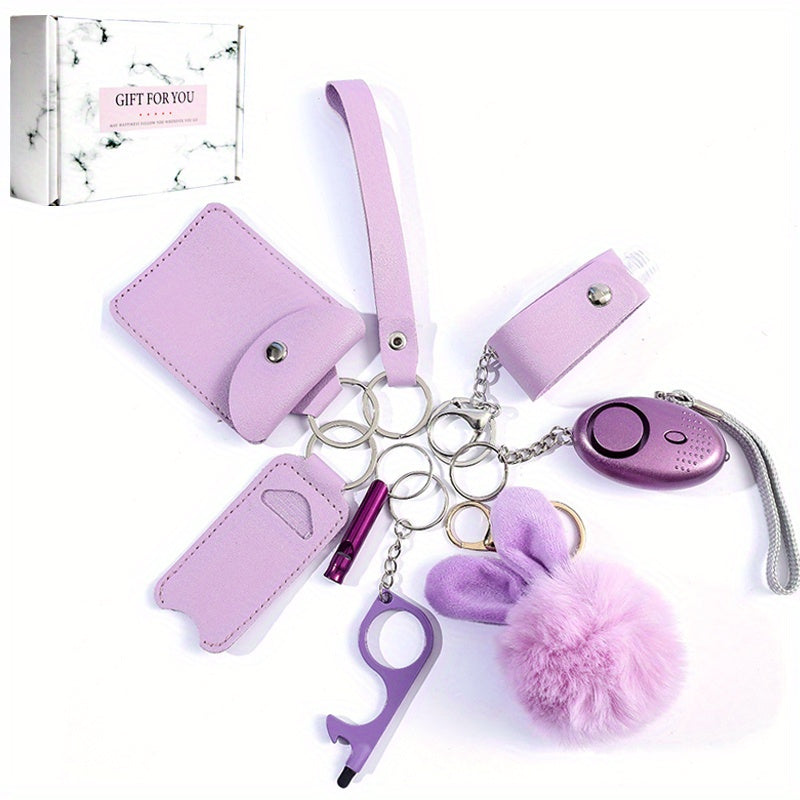8 Pcs Women's Safety Keychain Set with Personal Alarm Pompom