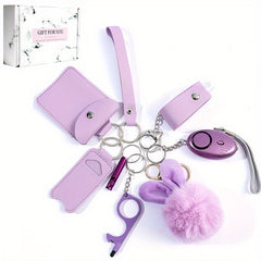 8 Pcs Women's Safety Keychain Set with Personal Alarm Pompom