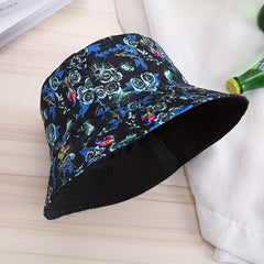 Rose Flower Animal Pattern Printing Fisherman Hat Outdoor Casual Double sided
