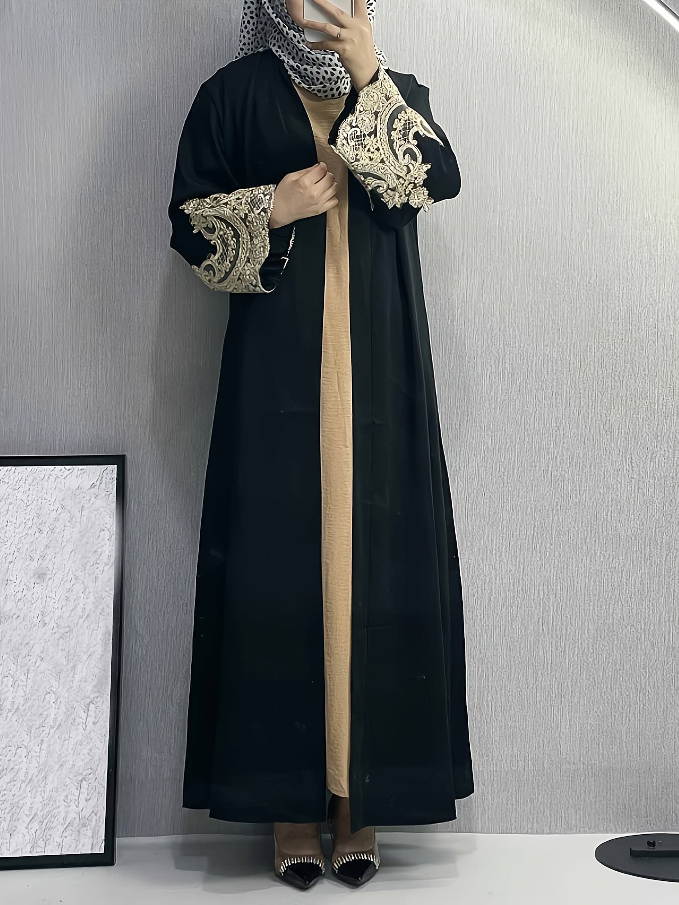 Floral Embroidery Abaya Maxi Robe