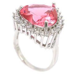 Gorgeous Big Heart Shape Pink Morganite CZ Ladies Silver Rings