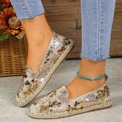 Sequins Mesh Panel Slip-On Espadrilles for Women
