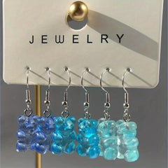 3 Pairs Candy Bear Charm Drop Earrings Colorful Resin for Kids Girls