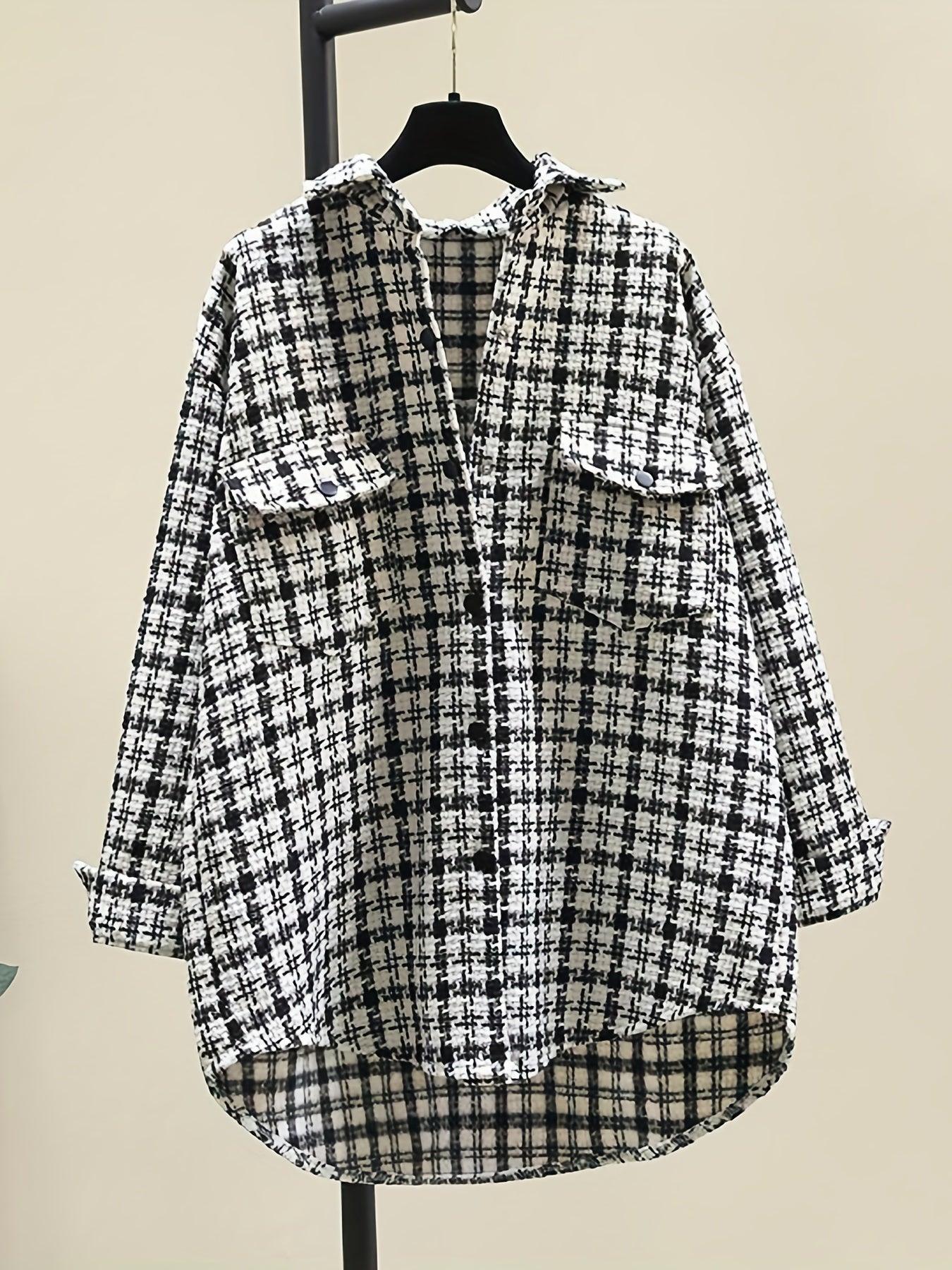 Tweed Plaid Drop Shoulder Jacket for Fall & Winter