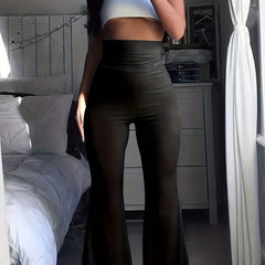Y2K Solid Elastic Flare Leggings High Waist Wide Leg Yoga Workout Pants