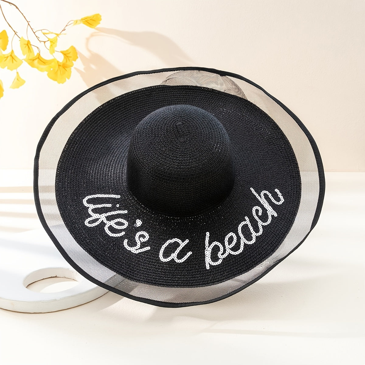 Oversized Lace Brim Sun Hat Women's Breathable Straw Hat LIFE'S A BEACH