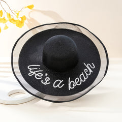 Oversized Lace Brim Sun Hat Women's Breathable Straw Hat LIFE'S A BEACH