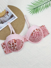 Leopard Print Lace Push Up Bra With Removable Straps
