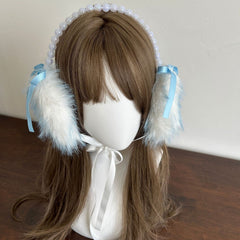 Winter Faux Fur Ear Muffs with Colorful Pearls and Bowknot