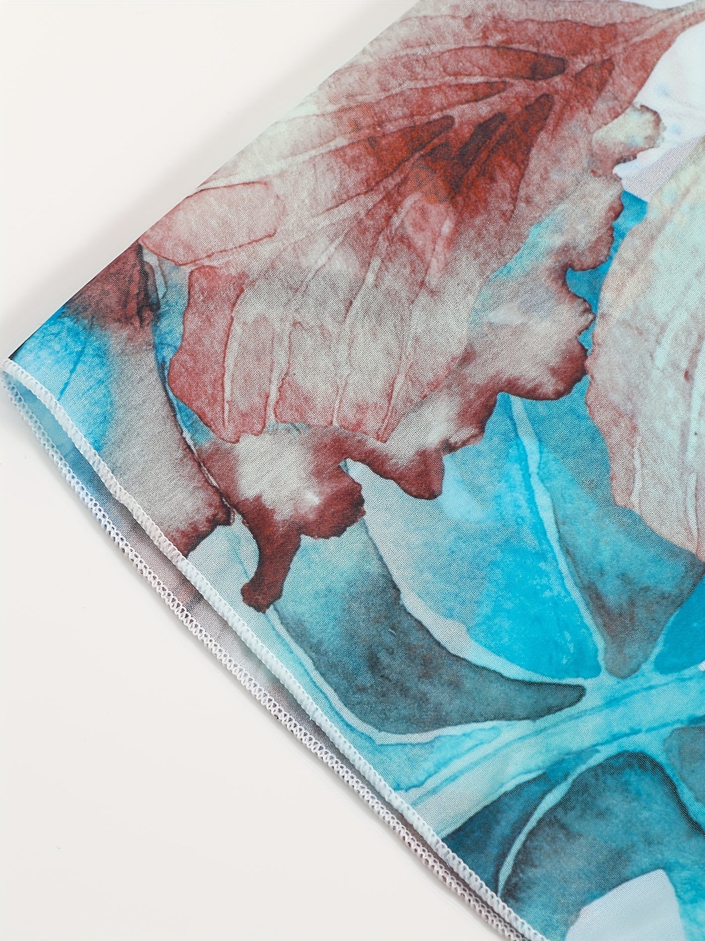 Tie Dye Leaf Print Long Sleeve Round Neck Cover Up