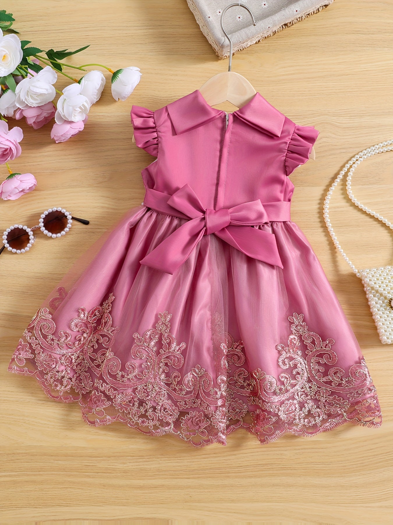 Baby Girl's Puffy Mesh Dress With Flower Princess Dress