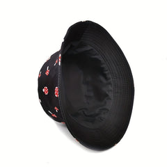 Red Mushroom Print Bucket Hat Solid Reversible Fisherman Cap