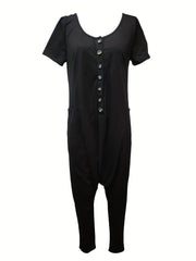 Hippie Button Down Harem Jumpsuit Casual Baggy Jumpsuit