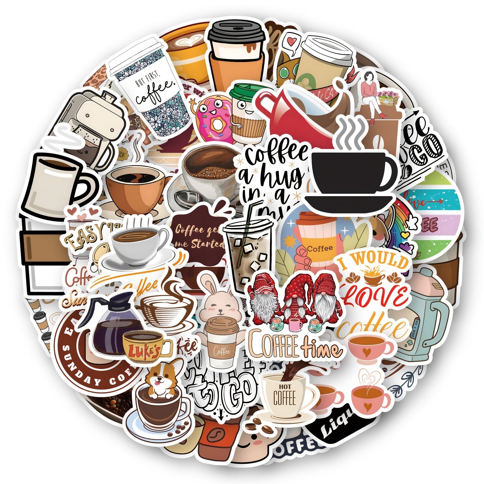53 Pc Coffee Sticker Pack for Parties & Coffee Accessories