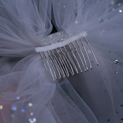 Romantic Nylon Bridal Veil with Sparkling Bow Detail Wedding Accessory
