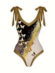 Retro Tankini Set Women's Plus Butterfly Print Swimsuit Set