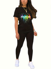 Cartoon Print Tee & Leggings Set