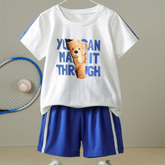 Boys Letter & Bear Casual Outfit Round Neck T shirt & Shorts