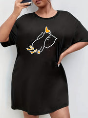 Duck Print Short Sleeve Round Neck Sleep Dress