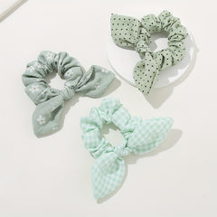 3PCS Sweet Pastoral Hair Tie Polka Dot Plaid Tie Knot Hair Rope Headband