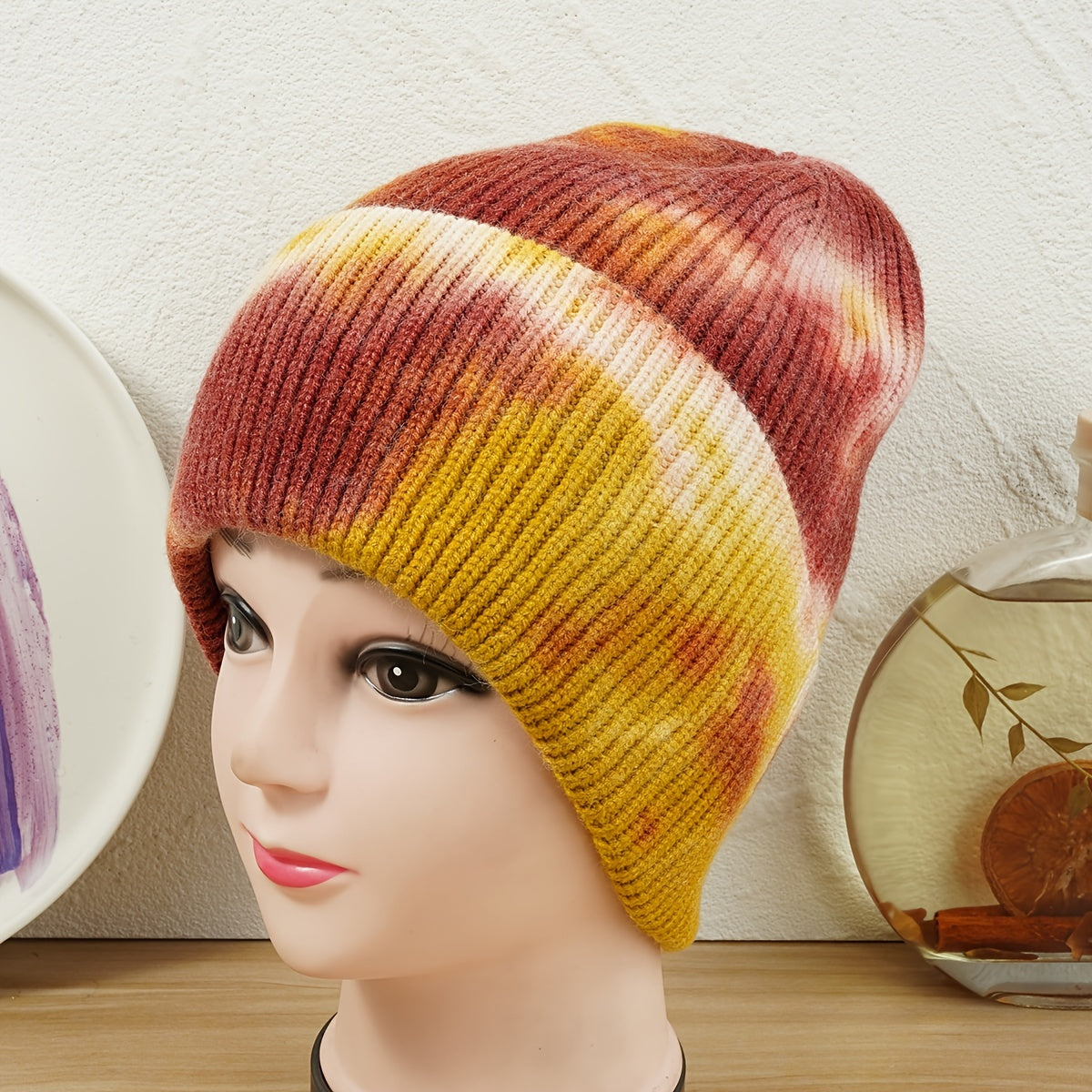 Tie Dyed Beanie Woolen Hat Women Gradient Knitted Warm Gift For Her