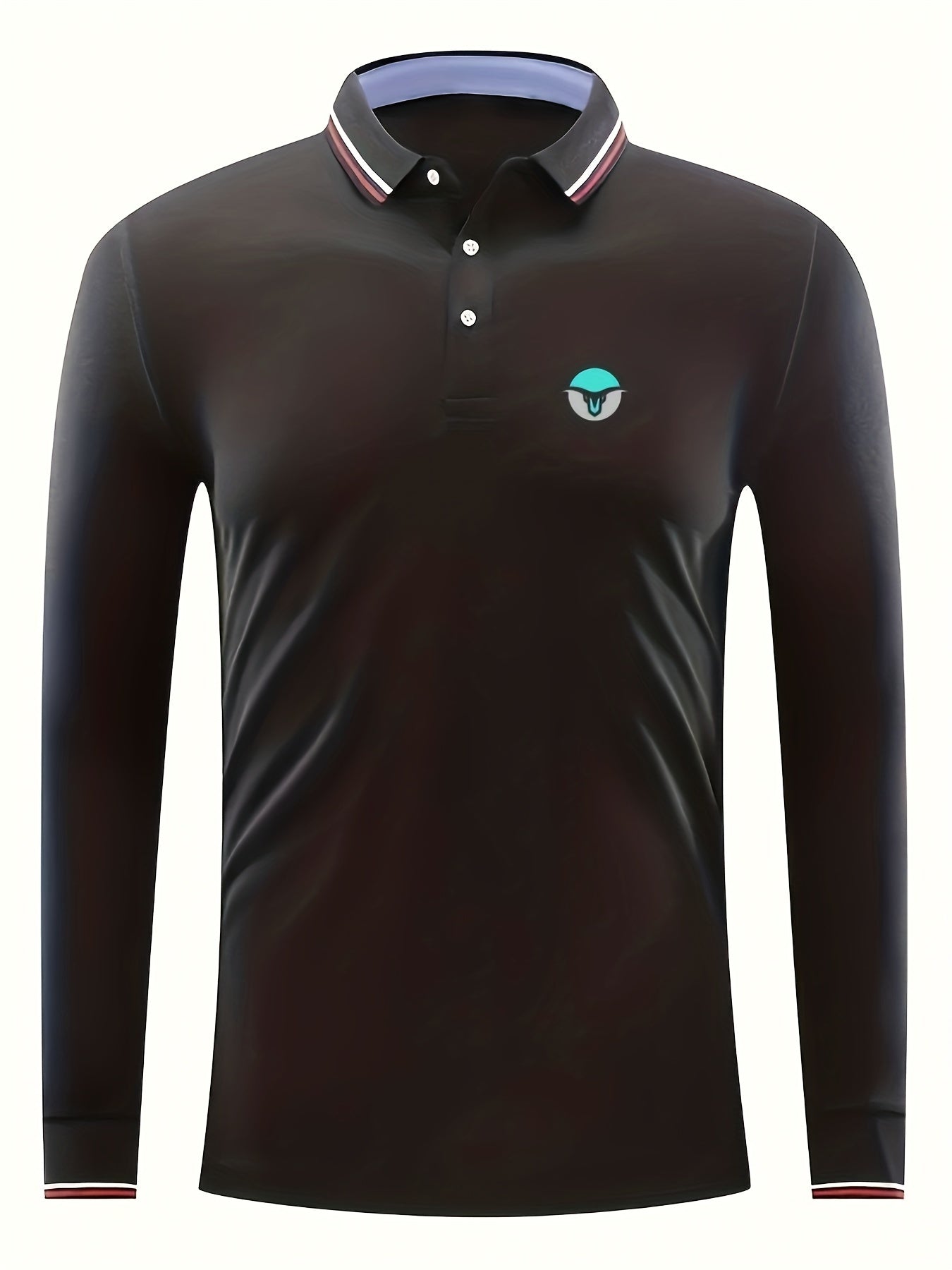 Men's Geo Print Polo Shirt Stretch Breathable Lapel Long Sleeve