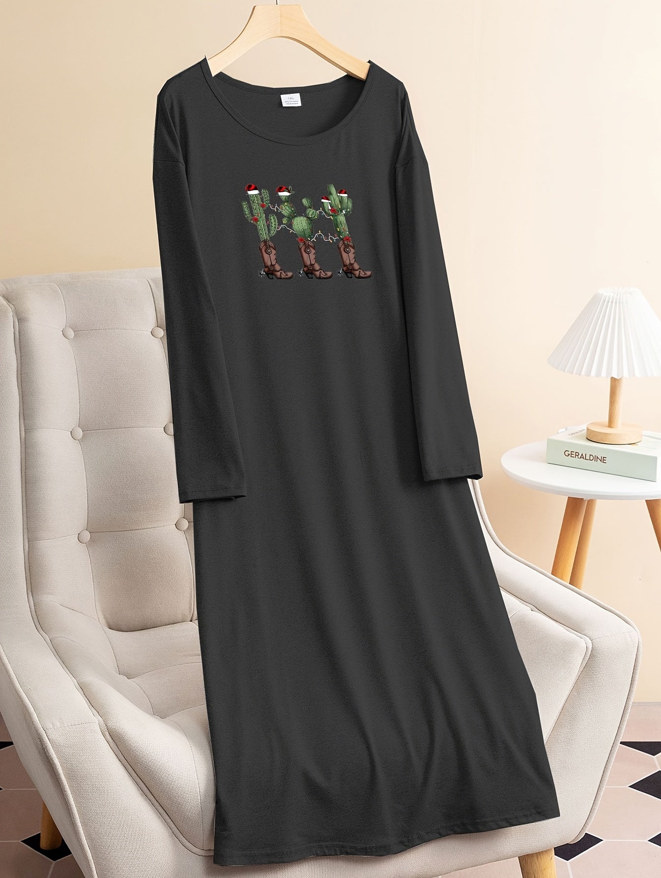 Christmas Lounge Dress Women's Plus Christmas Hat Cactus & Boots Tee
