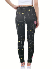 Cat Print Skinny Leggings Elastic Waist Stretchy Leggings