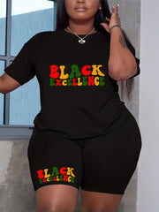 Casual Outfits Two Piece Set Women's Plus Letter Print Short Sleeve