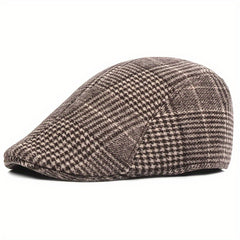 Cotton Plaid Beret Cabbie Hat for Men