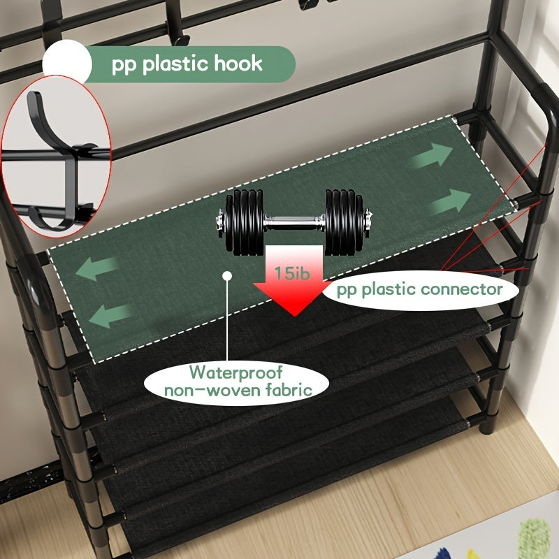 Shoe Rack Coat Rack with Storage Shelves & Hooks