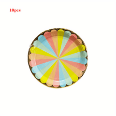 10pcs Rainbow Candy Plates and Napkins Set for Candy Party Decorations