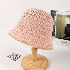 Crochet Sun Hat Casual Breathable Bucket Hat Solid Cloche Hats