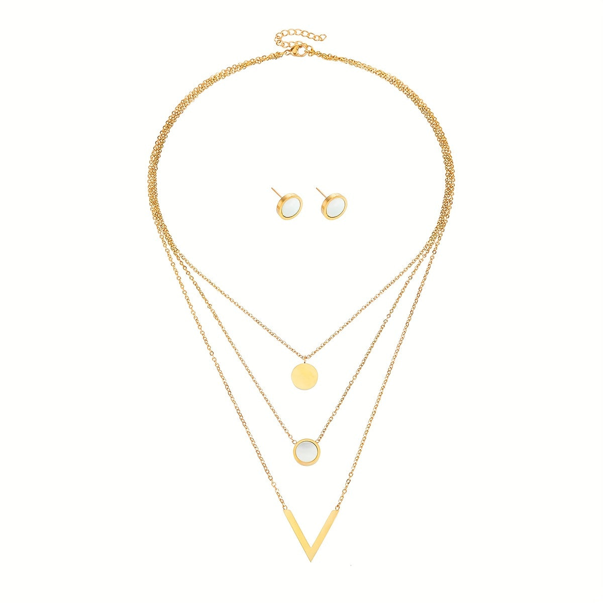 Golden Layered Choker Necklace with Letter and Round Decor