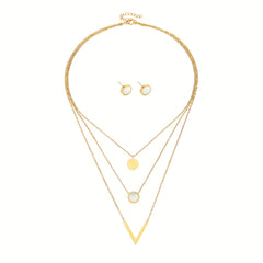 Golden Layered Choker Necklace with Letter and Round Decor