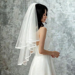 2 Tier Tulle Bridal Veil with Comb Sheer Flowing Wedding Veil for Brides